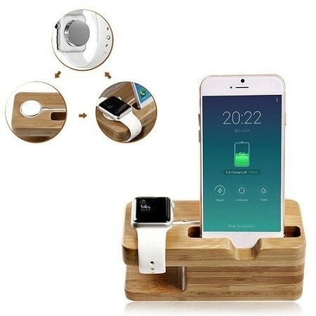 Bamboo Charging Dock Station Charger Holder Stand For iWatch Apple Watch iPhone