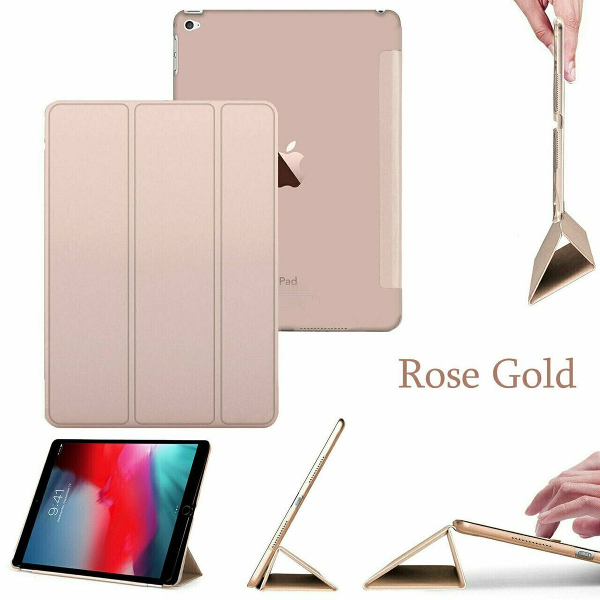 smart magnetic leather stand case Apple Ipad Mini 4  Rose Gold