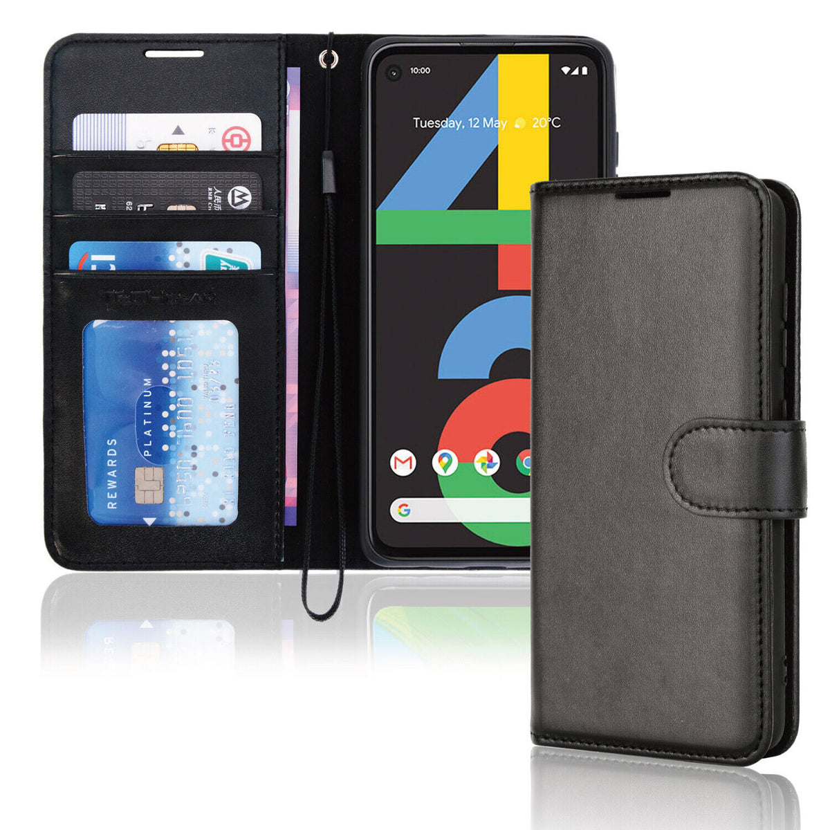 for Google Pixel 4a Black Premium Flip Leather Wallet Card Holder Stand Case