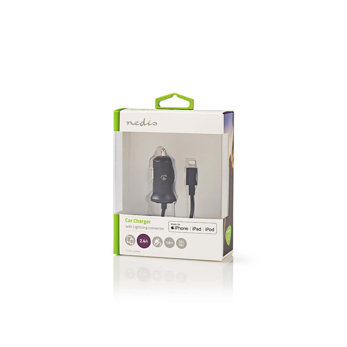 Car Charger | 2.4 A | Fixed cable | Apple Lighting | Black