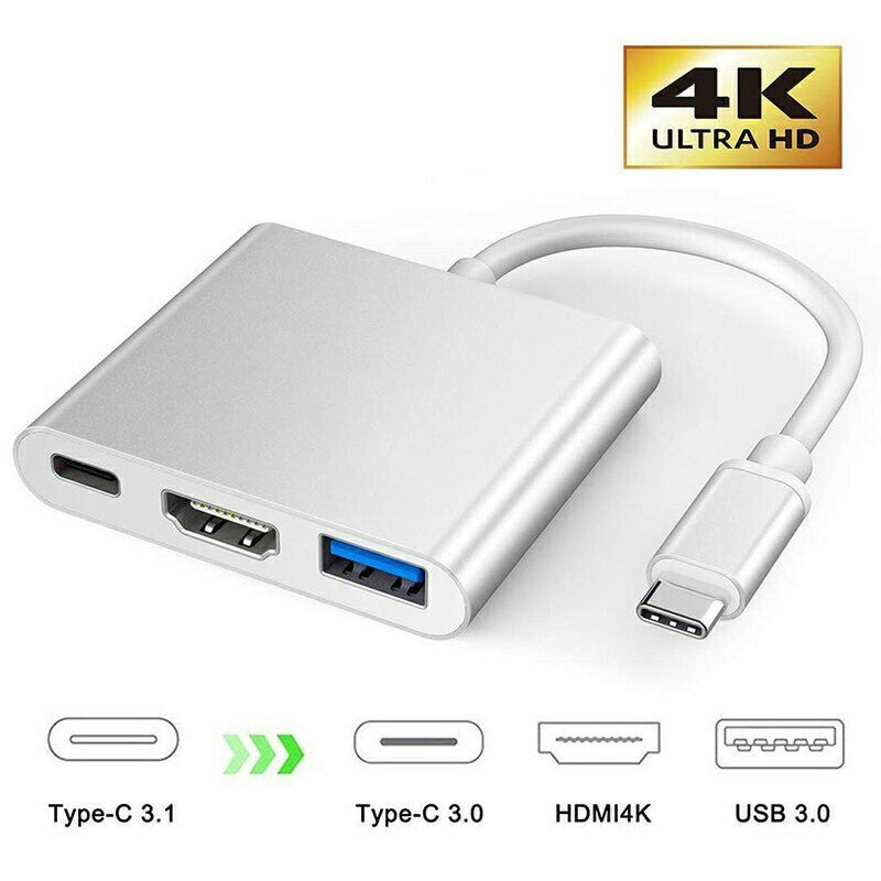 3 in1 Type C to USB-C 4K HDMI USB 3.0 Hub Adapter Cable For Macbook