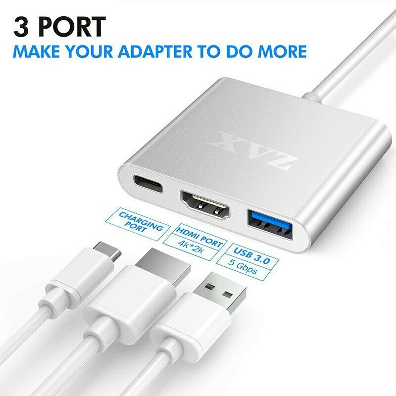 3 in1 Type C to USB-C 4K HDMI USB 3.0 Hub Adapter Cable For Macbook