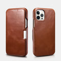 iPhone 12 Pro Max Vintage Leather Magnetic Style Folio Case - Brown