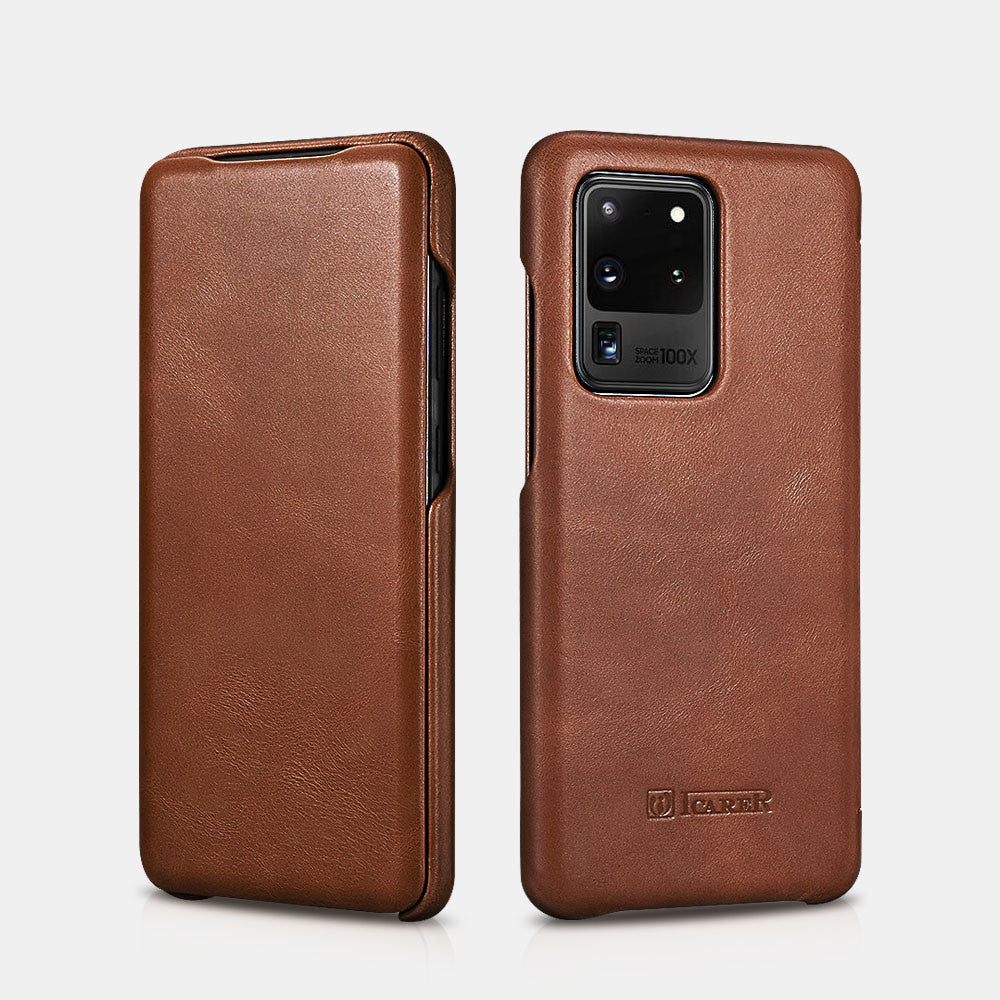 Samsung S20 Ultra curved edge vintage leather case - Brown
