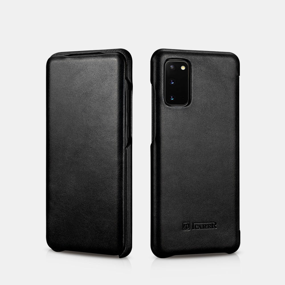 Samsung S20 curved edge vintage leather case - Black