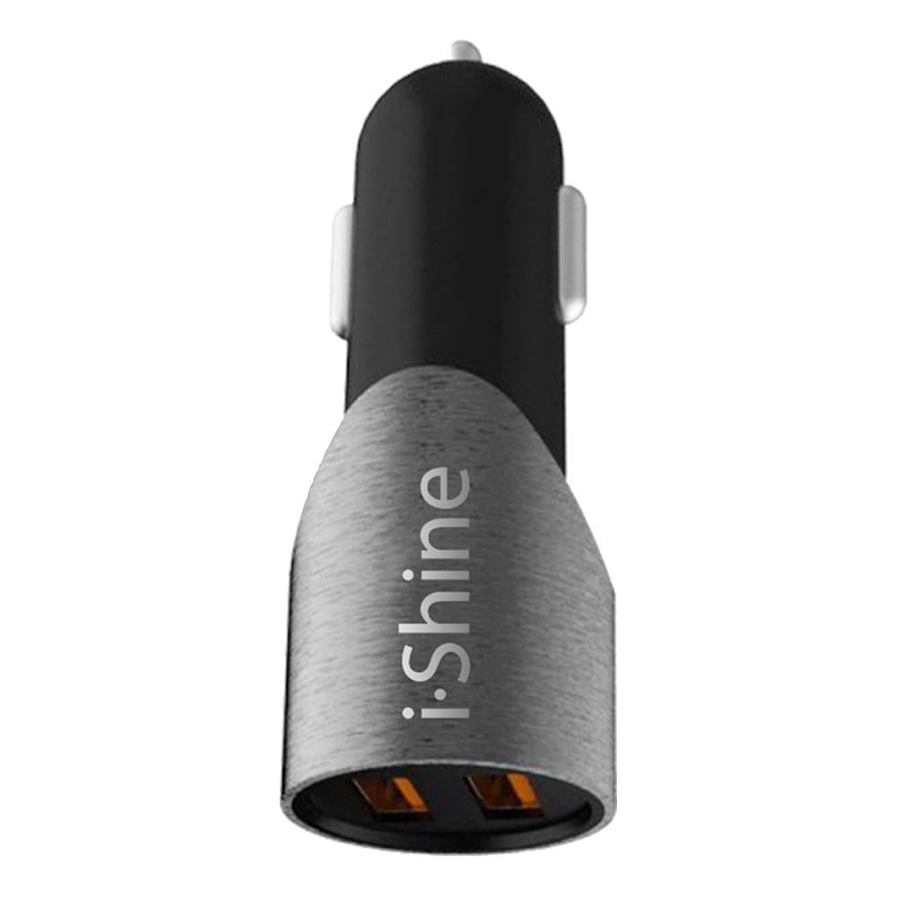IShine Fast Car Charger CC507 3.1A Output 2 USB Port With Lightning Cable - Silver