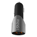 IShine Fast Car Charger CC507 3.1A Output 2 USB Port With Lightning Cable - Silver