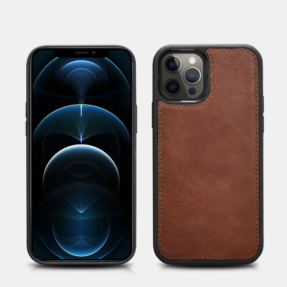 iPhone 12 Pro Max Crazy Horse Real Leather Wallet Phone Case - Brown