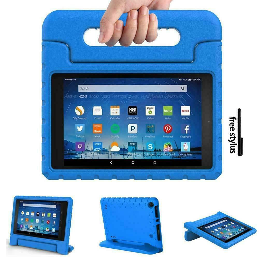 Kindle fire HD 8(2017) 7th Generation Kids Blue Builder Shockproof Eva Foam With Alexa Stand Case