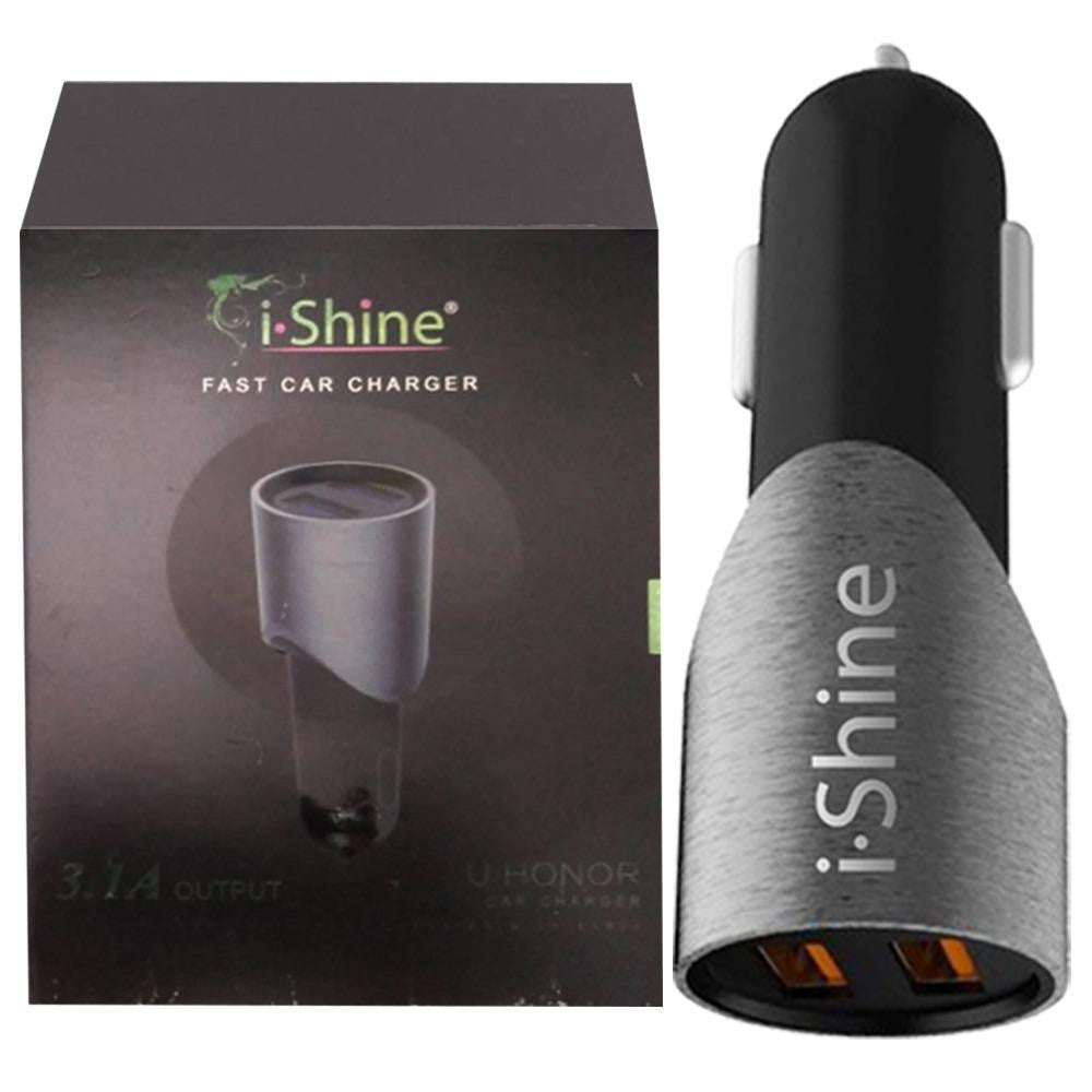 IShine Fast Car Charger CC507 3.1A Output 2 USB Port With Lightning Cable - Silver
