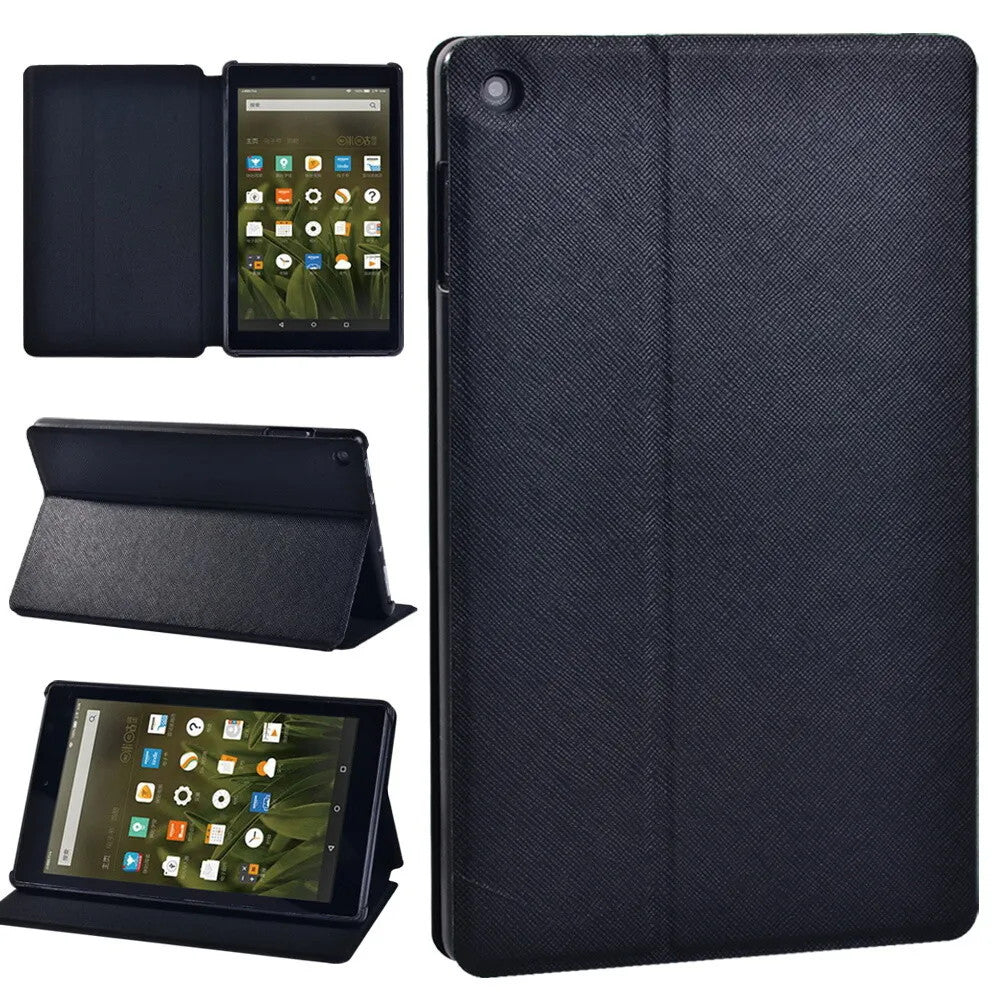 Black Leather Tablet Stand Cover Case  for Amazon Kindle Fire HD 7 7th Gen 2017