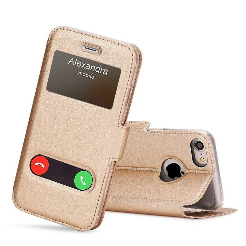 S-View Dual Window Leather Stand Flip Wallet Case For Samsung Galaxy A3 2017