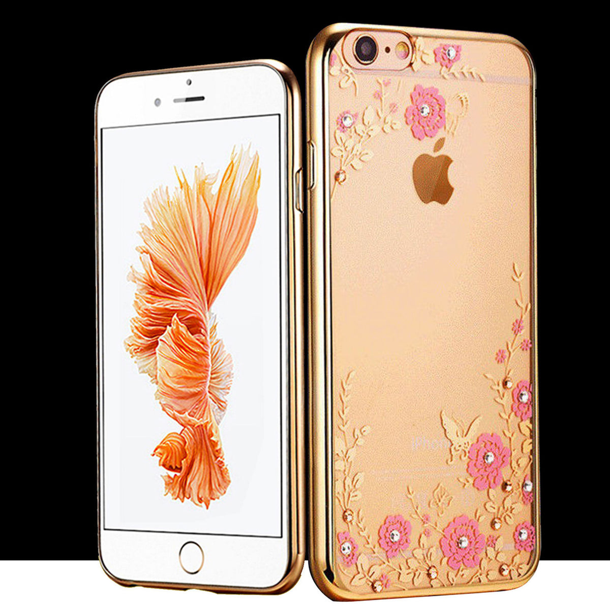 Samsung Galaxy J3 Shockproof Gel Bling Pink Flower Gold Bumper case
