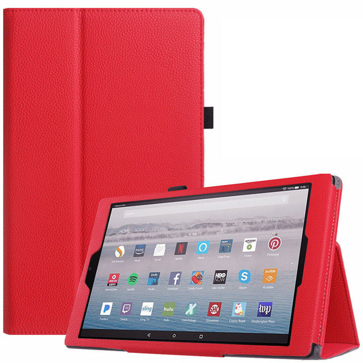 Amazon Kindle Fire HD 8 8Plus 2020 red Leather Flip Smart Stand Case