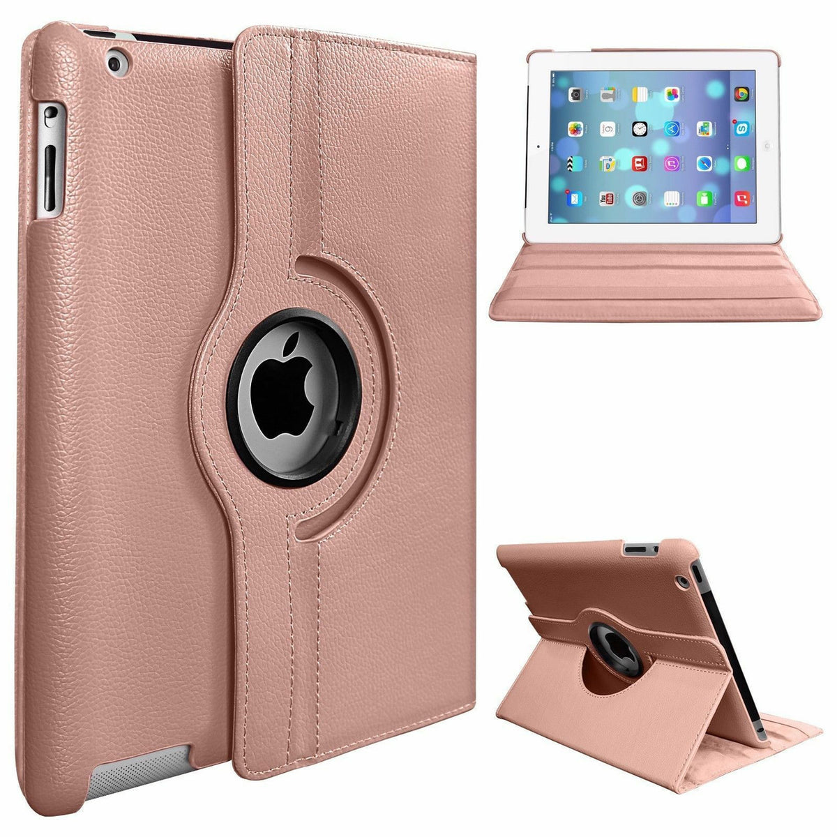 Rose Gold PU Leather 360 Rotating Case for iPad Air 2(2014)