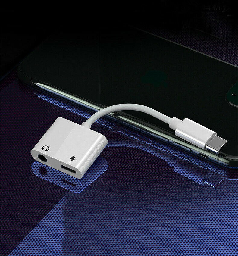 White 2IN1 Type C to 3.5mm Audio Headphone Adapter For Samsung S21 S21ultra